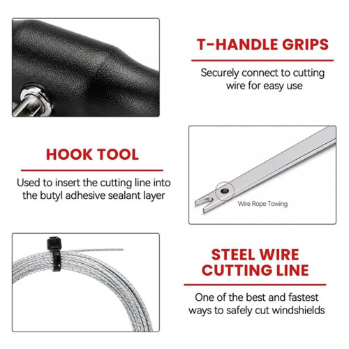 4PCS Windshield Removal Tool Kit, 65.6 Ft Windshield Cutting Wire with   Handle & 2 T Handles,Grip Handles 2