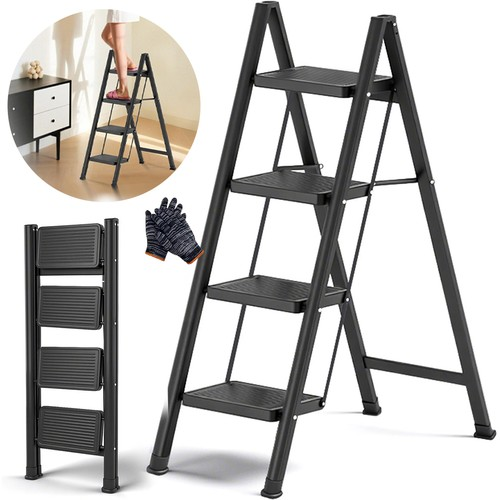 4 Step Ladder Folding Step Stool Heavy Duty Metal Small Compact Foldable Ladders 1