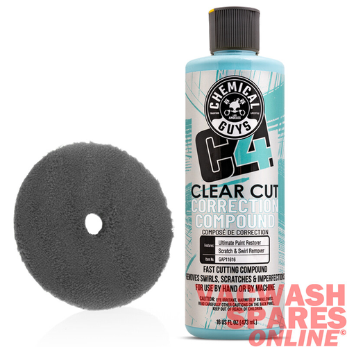 CHEMICAL GUYS C4 CLEAR CUT CORRECTION COMPOUND & MICROFIBRE MEDIUM CUT DA PAD