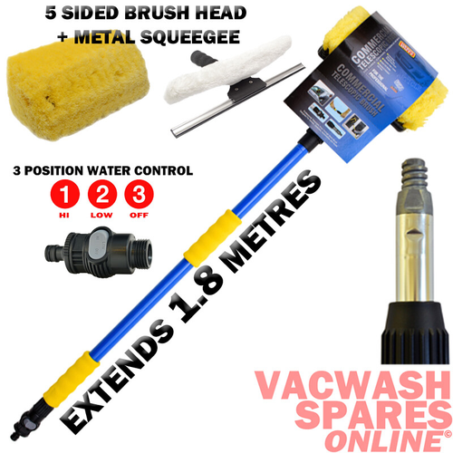 PROFESSIONAL WASH BRUSH 1.8M - SQUEEGEE - 5 SIDED - CARAVAN - LORRY - MOTORHOME