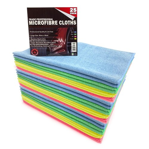 25 MICROFIBRE CLOTHS 40X40CM BUFFING DRYING MULTI PURPOSE CLEANING WASHABLE 1