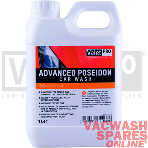 VALETPRO ADVANCED POSEIDON CAR WASH 1LITRE SHAMPOO / SOAP / WAX SAFE / GLOSS