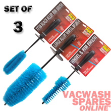 3 SUPERIOR ALLOY WHEEL BRUSH SET - LONG REACH - SOFT BRISTELS - SPOKES - VALET