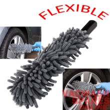 FLEXIBLE WHEEL WASH BRUSH - MICROFIBRE - LONG - CHENILLE PILE - SPOKES - ALLOYS