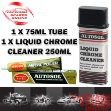 AUTOSOL SOLVO METAL POLISH 75ML TUBE + LIQUID CHROME CLEANER 250ML METAL TIN