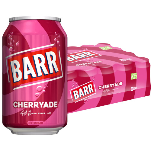 Barr Barr Cherryade Zero Sugar Sparkling Soft Drink, 24 Pack, 330ml Cans