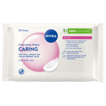 NIVEA Caring 3-in-1 Cleansing Face Wipes (25 Sheets) for Dry Skin, Nourishing, Gentle Makeup Removal.