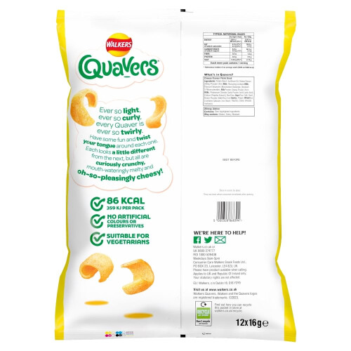 Walkers Walkers Quavers Cheese Multipack Snacks Crisps 12x16g 2