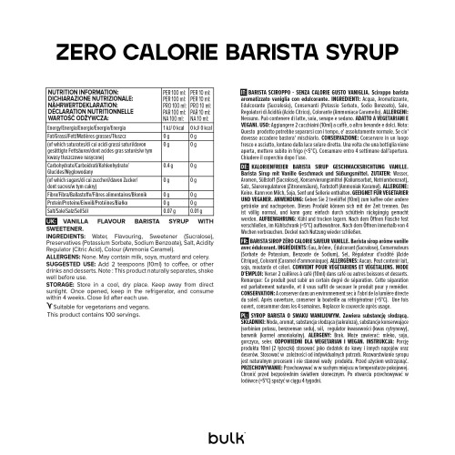 Bulk Zero Calorie Barista Syrup, Vanilla, Coffee, 1 Litre 1