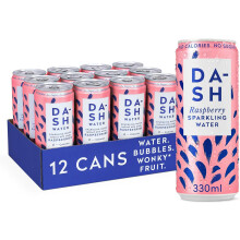 DASH Raspberry Sparkling Water, 12 x 330ml Cans, No Sugar, Sweetener or Calories, Infused with Wonky Fruit.
