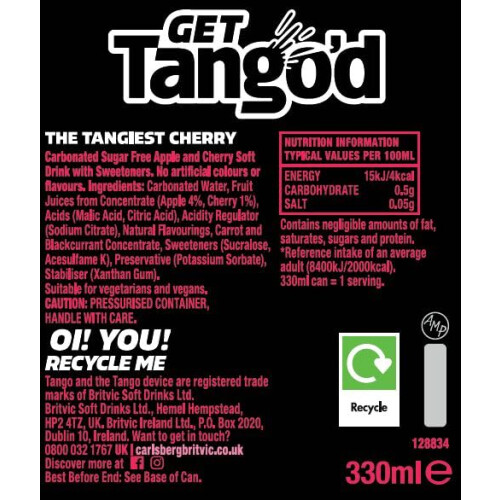 Tango Cherry Sugar Free | 330ml Can | 8 Pack 2
