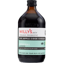WILLY'S Apple Cider Vinegar with Live Mother - Probiotics For Detox & Gut Health - 500ML Glass Bottle - Organic, Raw, Unpasteurised, Naturally Fermen