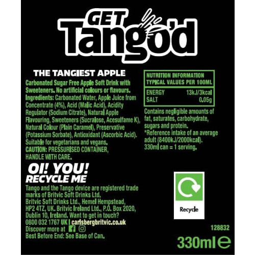 Tango Apple Sugar Free | 330ml Can | 24 Pack 2