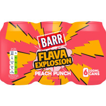 Barr Flava Explosions Peach Punch Sparkling Soft Drink, 6 Pack, 330ml Cans