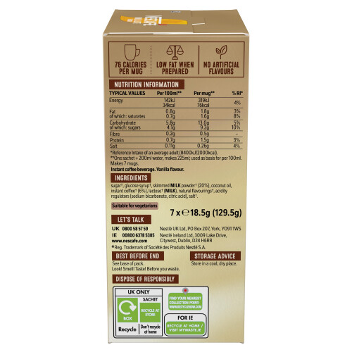Nescafe Nescafé Vanilla Latte Sachets 7 Pack | Pack of 1 2