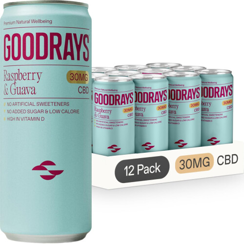 GOODRAYS Raspberry & Guava Sparkling CBD Drink, 12 x 250ml Cans