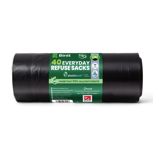 BIN IT 40 Drawstring Refuse Sacks, 70L, Strong, Recycled, 30μm 2