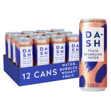DASH Water Peach - 12 x Peach Flavoured Sparkling Spring Water - NO Sugar, NO Sweetener, NO Calories - Infused with Wonky Fruit (12 x 330ml cans)