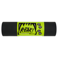 Roar! 100 Litre Bin Bags, 10 Double Drawstring Ultra Strong Refuse Sacks, 100% Recycled Plastic.