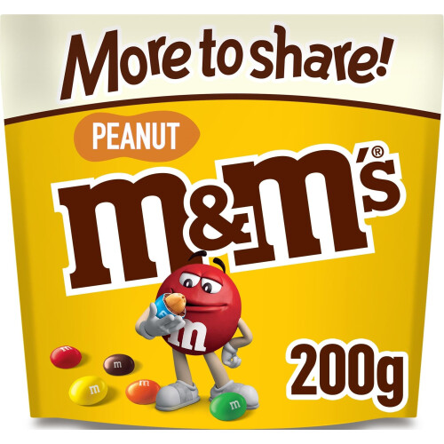 M&M's Peanut Milk Chocolate Crispy Shell Sweets, Chocolate Sharing Bag 200g