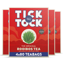 Tick Tock Rooibos Tea, Caffeine-Free, 4 x 80 Tea Bags, Biodegradable Herbal Tea.
