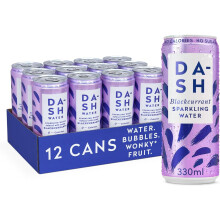 DASH Water Blackcurrant - 12 x Flavoured Sparkling Spring Water - NO Sugar, NO Sweetener, NO Calories - Infused with Wonky Fruit (12 x 330ml cans)