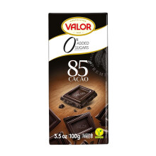 Valor Sugar Free Dark Chocolate Bar - 100g. 85% Cacao, Stevia Sweetened, Lactose & Gluten Free, Vegan.