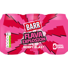 Barr Flava Explosions Berry Blast Sparkling Soft Drink, 6 Pack, 330ml Cans