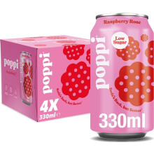 poppi Raspberry Rose Sparkling Soda | 330ml Can| 4 Pack