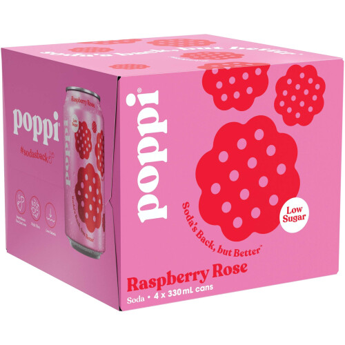 poppi Raspberry Rose Sparkling Soda | 330ml Can| 4 Pack 2