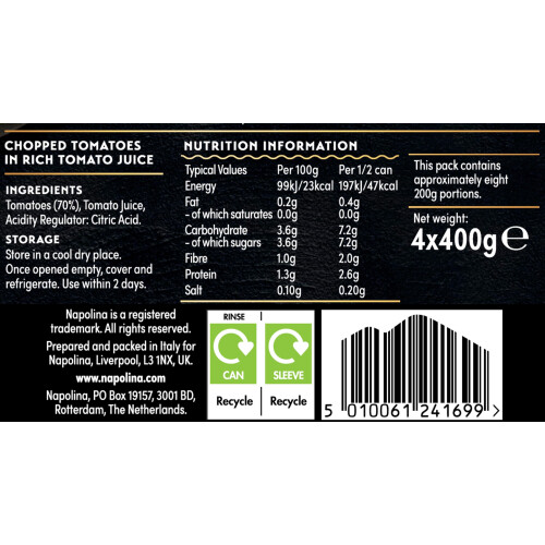 Napolina Chopped Tomatoes, 400 g (Pack of 4) 1