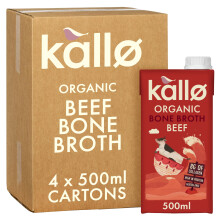 Kallo Organic Beef Bone Broth, High Protein 4 x 500ml