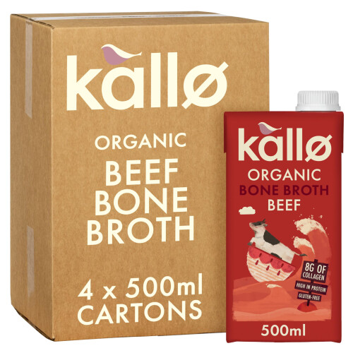 Kallo Organic Beef Bone Broth, High Protein 4 x 500ml