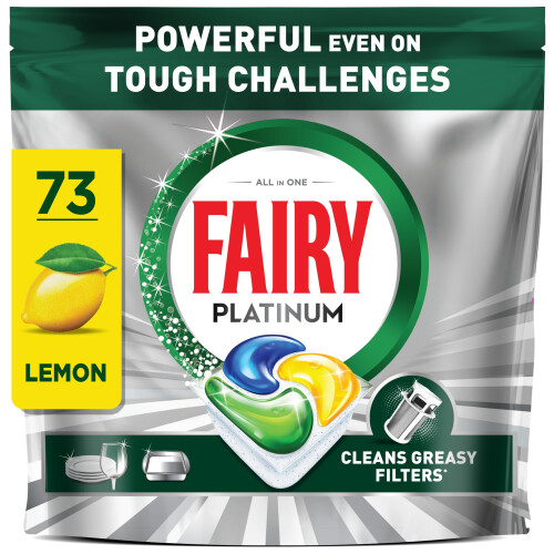 Fairy Fairy Platinum Dishwasher Tablets, Lemon, 73 Capsules