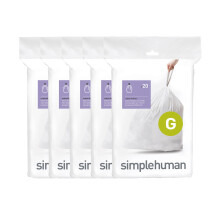 simplehuman Code G 100 Count,Genuine Custom Fit Liners, Drawstring Trash Bags in Dispenser Packs, 30 Liter / 8 Gallon, White