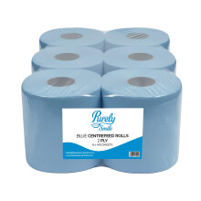 Blake & White Centrefeed Blue Rolls 6 Pack - 2 Ply, 400 Sheets, Strong, Ultra Absorbent