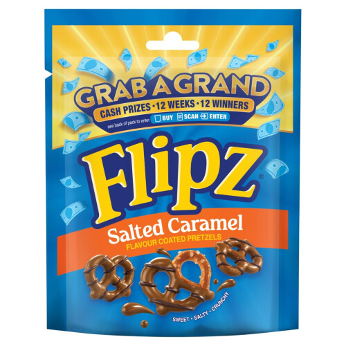 Flipz Salted Caramel Flavour Coated Pretzel Snacks, 90g