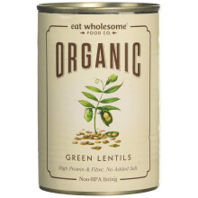 Eat Wholesome Organic Green Lentils, 400g (Pack of 12) - In Water, Pre-Cooked, No Added Salt, 100% Natural, Source of Protein, Vegan, Non-BPA Lining