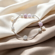 2026 New Bracelet Silver Mixed Lavender Pearl Crystal Ball Bracelet, Soft Pastel Ladies Stackable Wrist Chain 5479020
