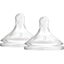 Dr Brown's Natural Flow Level 3 Wide-Neck Baby Bottle Silicone Teat, Medium-Fast Flow, 6m+, 100 Percent Silicone Bottle Teat, Pack of 2