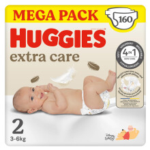 Huggies Extra Care Newborn Nappies Size 2, 160 Nappies, 3kg-6kg