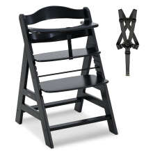 hauck Alpha+ Wooden highchair 6 Months to 90 kg, Height-Adjustable, Black