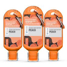Palm Safe Peach Hand Sanitiser, 3 Pack 60ml. Anti Bacterial Travel Size, Refillable Clip Bottle. Kills 99.9%.