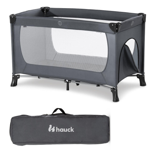 Hauck hauck Travel Cot, Small Zip Access, Carry Bag, Dream N Play PLUS Grey