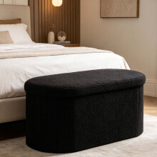 Aufbewahrungsbank aus schwarzem Teddy-Stoff – 38 x 76 x 38 cm