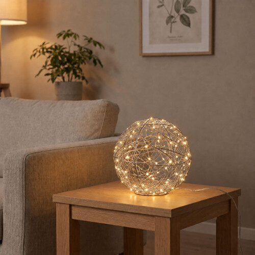 20 cm silberne LED-Dekorationskugel