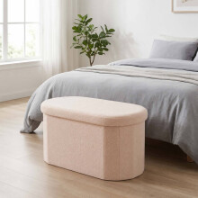 Beige Aufbewahrungsbank aus Teddy-Stoff – 38 x 76 cm