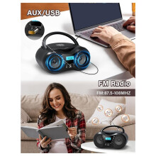 Portable CD Player  Boombox CD Player AM/FM Radio Stereo Player, Compatible for CD/CD-R/RW Radio for Home(EU)