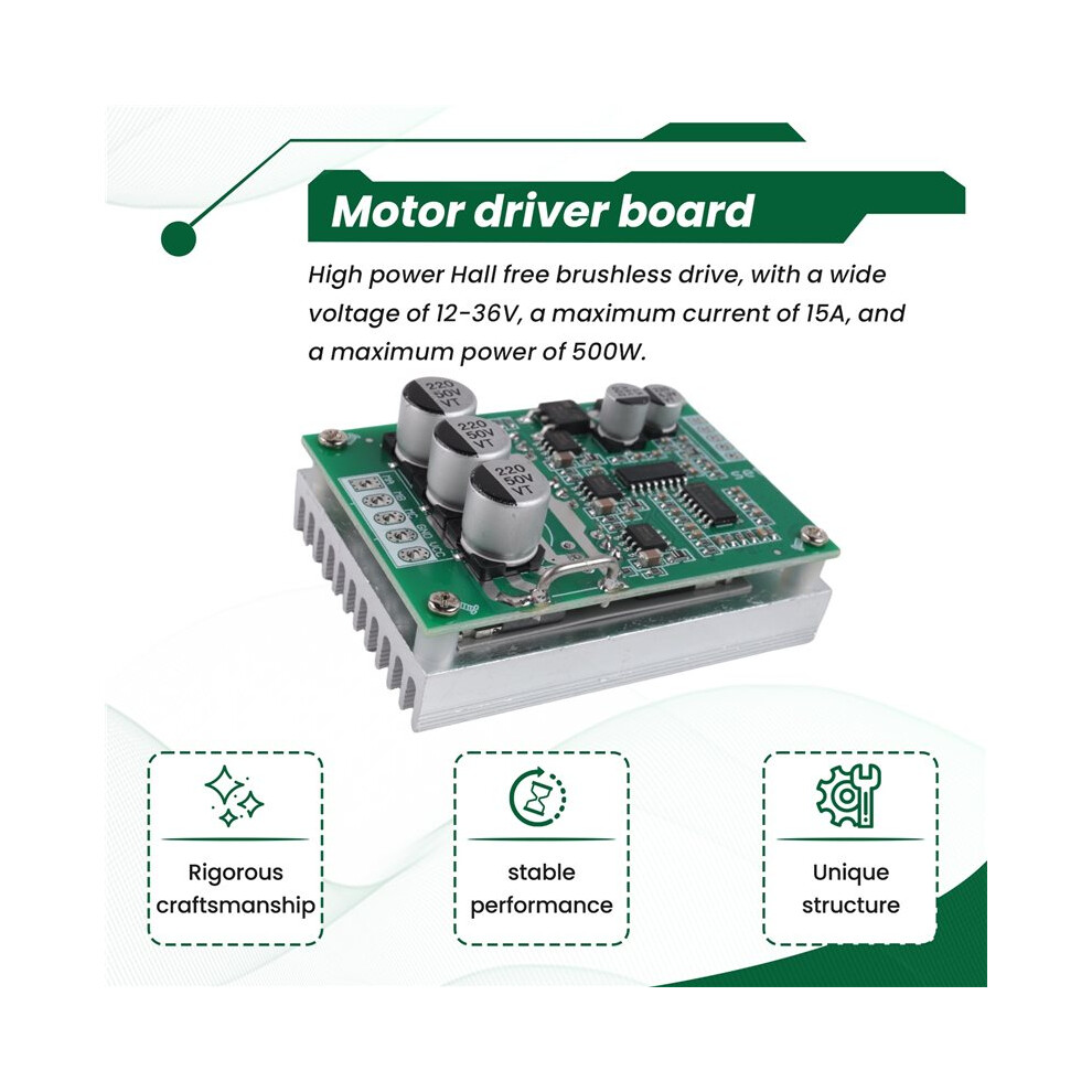 500W 15A DC12-36V Brushless Hall Free Motor Driver Board High Power ...