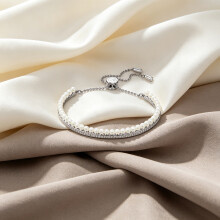 2026 New Bracelet Silver Pearl Crystal Double Layer Slide Bracelet, Elegant Bridal Ladies Wrist Chain 5369741